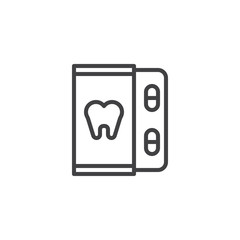 Toothache painkiller tablets outline icon. linear style sign for mobile concept and web design. Tooth care medicine simple line vector icon. Symbol, logo illustration. Pixel perfect vector graphics