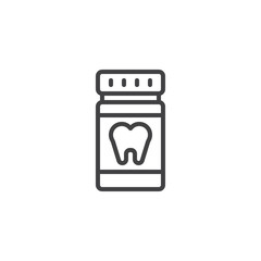 Dental pills bottle outline icon. linear style sign for mobile concept and web design. Tooth care medicine simple line vector icon. Symbol, logo illustration. Pixel perfect vector graphics