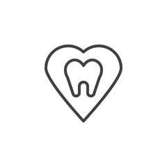 Teeth Heart Inside outline icon. linear style sign for mobile concept and web design. Dental care simple line vector icon. Symbol, logo illustration. Pixel perfect vector graphics