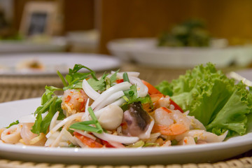 Delicious Squid Spicy Salad Dish ; Yummy Lunch Meal With Steamed Rice