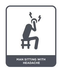man sitting with headache icon vector
