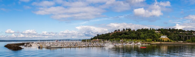 Fototapeta na wymiar View of a yacht site in Seattle harbor, USA