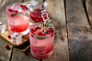 Cranberry and sage cocktail, drinking vinegar, copy space