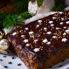 Christmas poppy seed cake with chocolate  nuts and raisins