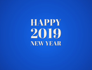 happy new year 2019 lettering design ornaments modern white text and number celebration greeting holiday festival on blue background.