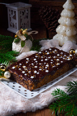Christmas poppy seed cake with chocolate  nuts and raisins