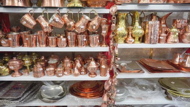 Traditional copper cookware at Tajrish Bazaar of Tehran, Iran