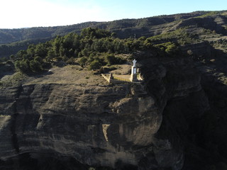 Aerial view by Drone in Graus. VIllage of Huesca. Aragon,Spain