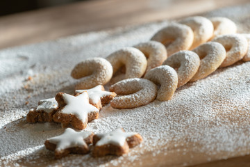 Fototapeta na wymiar Christmas cookies with powdered sugar