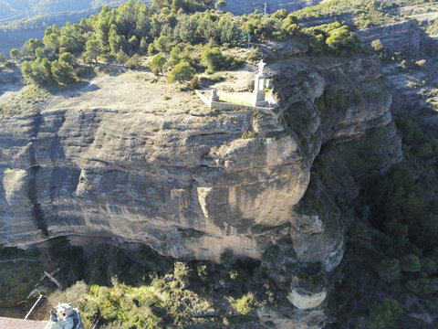 Aerial view by Drone in Graus. VIllage of Huesca. Aragon,Spain