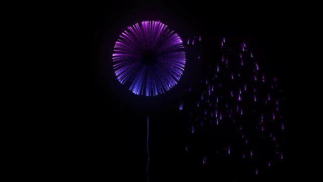 multiple volleys of fireworks isolated on black background. 3d animation 3d render close up view. Multicolored complex fireworks 18