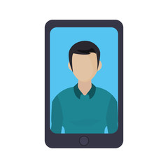 man in smartphone on white background