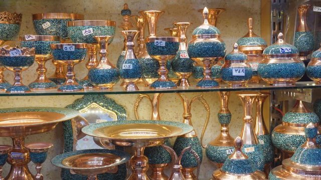 Traditional copper cookware at Tajrish Bazaar of Tehran, Iran