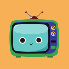 Smiling Cute illustration of an old TV set with a happy expression, Habituate kid card or poster.