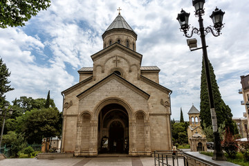 Fototapeta na wymiar Tbilisi, Georgia - July, 5, 2018. The old Kasveti Church of St George is the pearl of Rustaveli Avenue