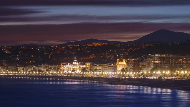 4k, Time lapse, Coastline panoramic view on embankment, Nice, France