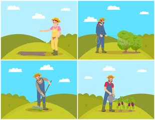 People Planting Cultivating Vector Illustration