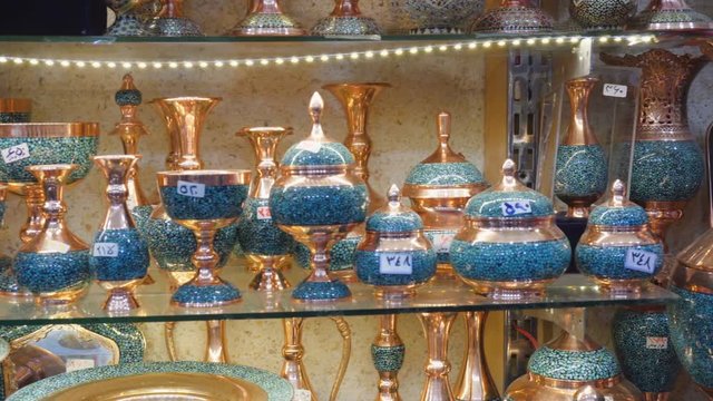 Traditional copper cookware at Tajrish Bazaar of Tehran, Iran