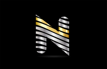 silver gold metal n alphabet letter logo icon design