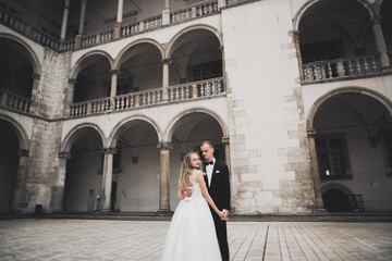 Wedding couple bride and groom holding hands