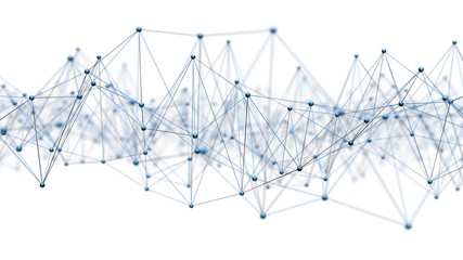 Modern digital abstract blue metallic atomic cell on white background. 3D render