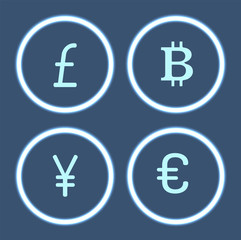 Bitcoin Cryptocurrency and Yen Icons Set Vector