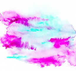 Watercolor abstract background, hand drawn watercolor violet and turquoise texture watercolor drawing.