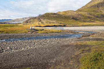 Hiking trail in the Iceland nature near glacier