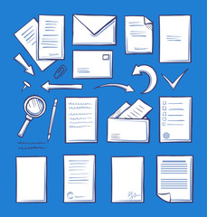 Office Paper and Magnifying Glass Isolated Vector