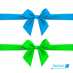 Blue, green ribbon with bow.