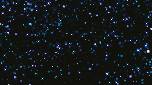 Blue Confetti falling In Black Backdrop, 3D rendering. 