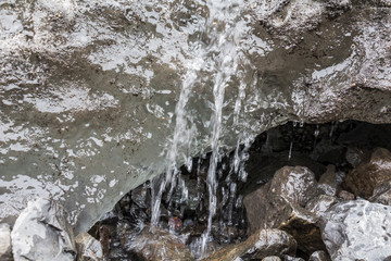 Water melting from glacier in Iceland nature
