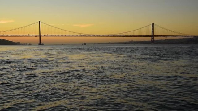 View of Tejo bridge in Lisbon, from the other side of tejo river in Cacilhas