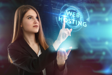 The concept of business, technology, the Internet and the network. A young entrepreneur working on a virtual screen of the future and sees the inscription: Web hosting