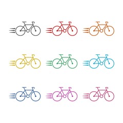 Obraz premium Bicycle fitness line art logo, bike icon, color set