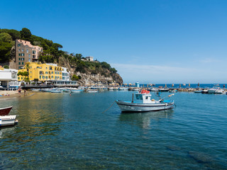 Lacco Ameno, Corso Angelo Rizzoli, beach with harbor, island of Ischia, Naples, Gulf of Naples,...