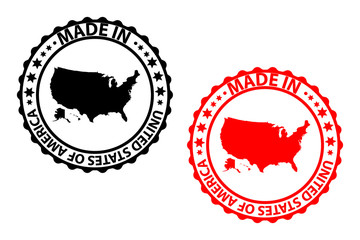 Made in USA stamp - vector, United States of America map pattern - black and red