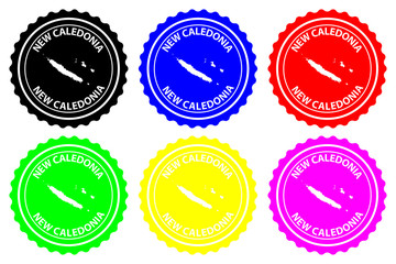 Obraz premium New Caledonia - rubber stamp - vector, Republic of Nauru island (Pleasant Island) map pattern - sticker - black, blue, green, yellow, purple and red