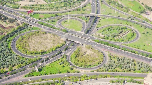 Aerial view of two-level road junction in Tehran, Iran