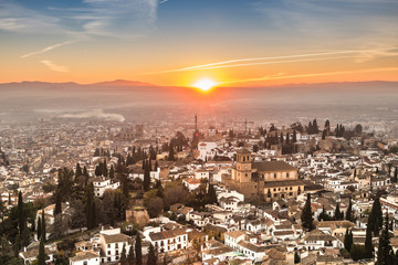 cityscape of granada by sunset in spain architecture - obrazy, fototapety, plakaty