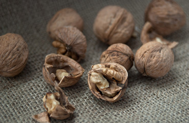 Organic walnuts (peeled or whole). closeup
