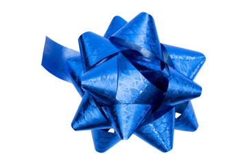 Blue bow isolated on white background - Clipping paths