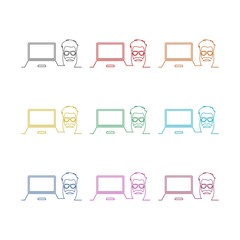 Hipster laptop icon or logo, color set