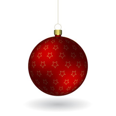 Red Christmass ball hanging on a golden chain