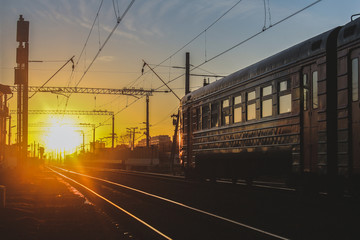 railway at sunset public transport. transportation of people and freight.