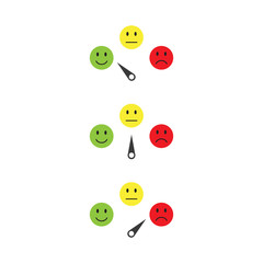 Scale with arrow from green to red and smileys. Evaluation icon. Colored scale of emotions. Measuring device icon sign. Vector illustration