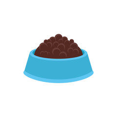Plastic blue bowl with pet food. Vector.