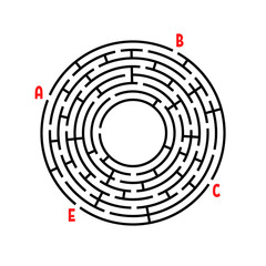 Abstract round maze. Game for kids. Puzzle for children. Find the right path. Labyrinth conundrum. Flat vector illustration isolated on white background. With place for your image.