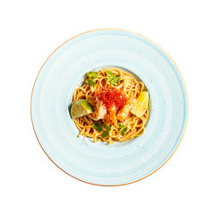 Pasta linguine with green spices