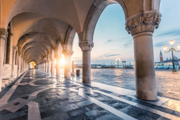 Architectural column detail of Doge's palace in Venice Italy